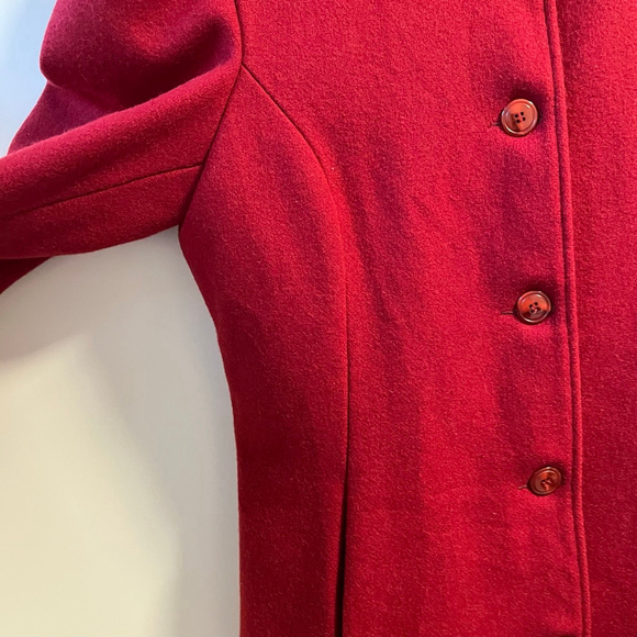 Vintage 80s Red Wool Coat Made in Canada Pea Coat Winter Holiday Puff Sleeve S/M - Picture 9 of 16